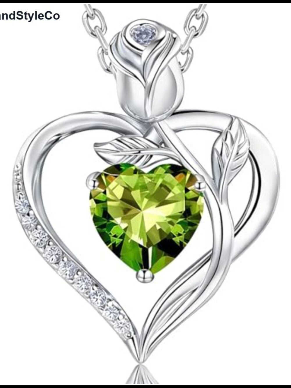 Heart Birthstone S925 Silver 18K White Gold Plated Pendant Necklace